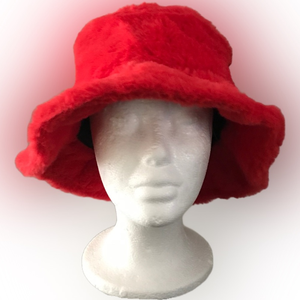 Red Fuzzy Bucket Hat / Red Fur Bucket Hat